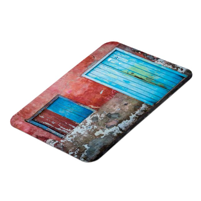 Röd, blå och grått vägg, dörr och fönster magnet (Vänstra Sidan)