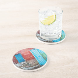 Röd, blå och grått vägg, dörr och fönster underlägg