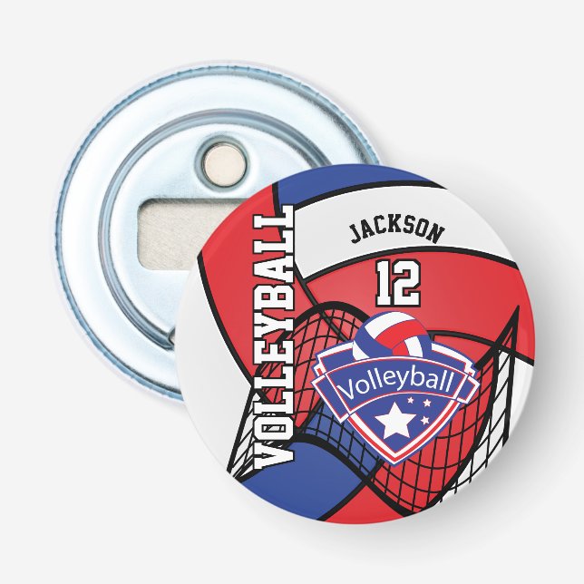 Röd, blå och vit 🏐 flasköppnare (Framsidan)