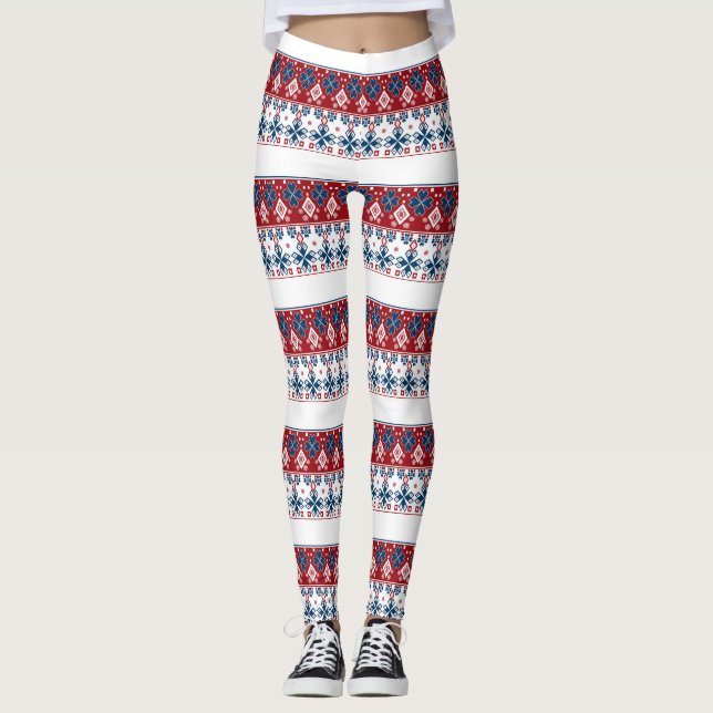 Röd blå ornament leggings (Framsida)