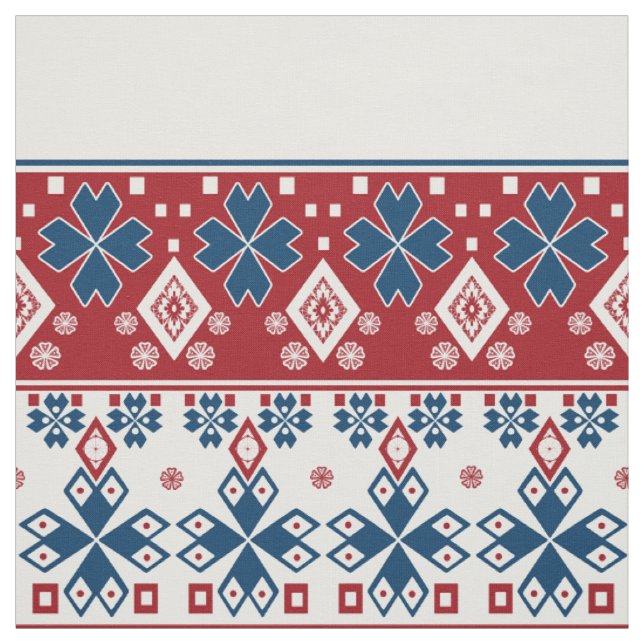 Röd blå ornament tyg (Provkarta)