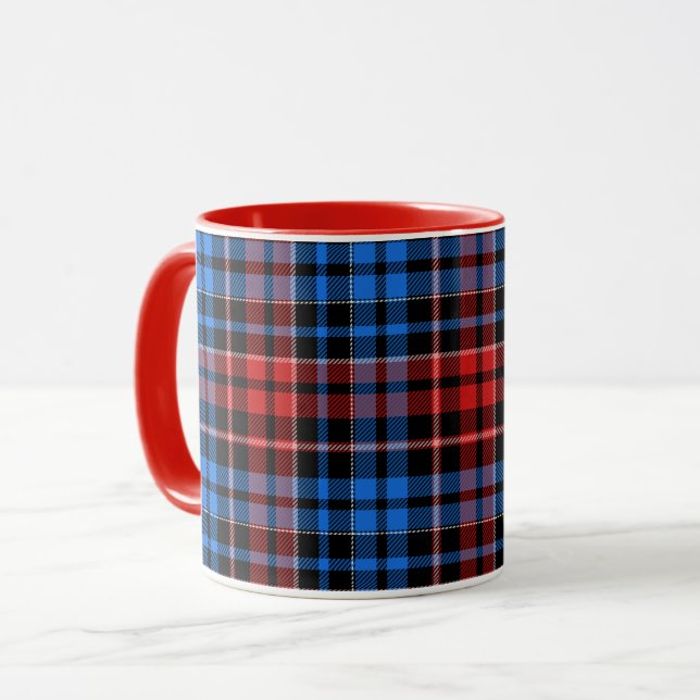 Röd Blå På Svart Plaid Tartan Design  Mugg (Framsida vänster)