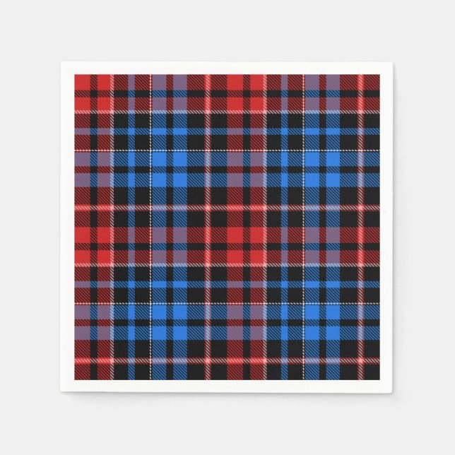 Röd Blå På Svart Rutig Tartan Design  Pappersservett (Framsidan)
