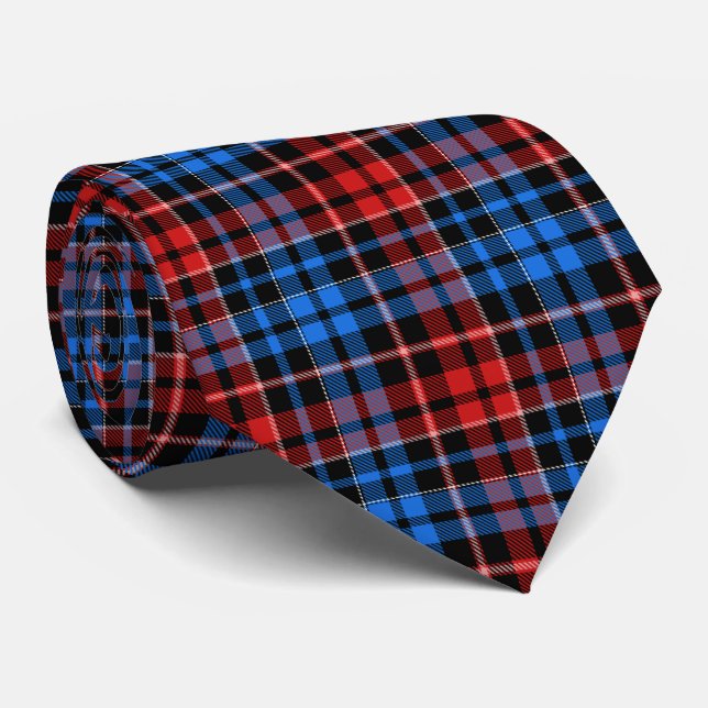 Röd Blå På Svart Rutig Tartan Design Slips (Rullad)