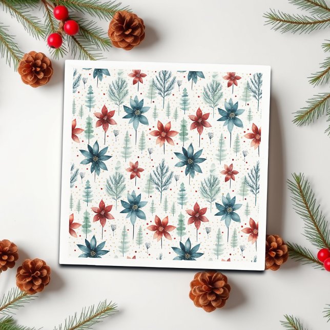 Röd Blå Poinsettia Vinter Pappersservett (Skapare uppladdad)