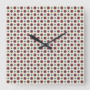 Röd blå Polka dots på vit väggklocka