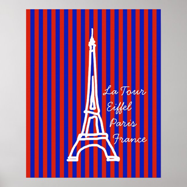 röd blå rand Eiffel paris Poster (Framsidan)