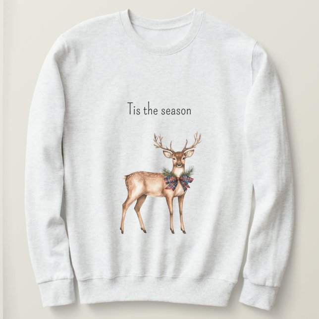 Röd blå rutig julhjort t shirt (Design framsida)