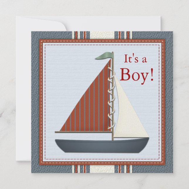 Röd Blå Segelbåt Baby Shower Inbjudningar (Framsida)