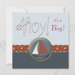 Röd Blå Segelbåt Baby Shower Inbjudningar