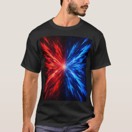 röd blå skjorta, abstrakt explosionsskjorta, energ t shirt