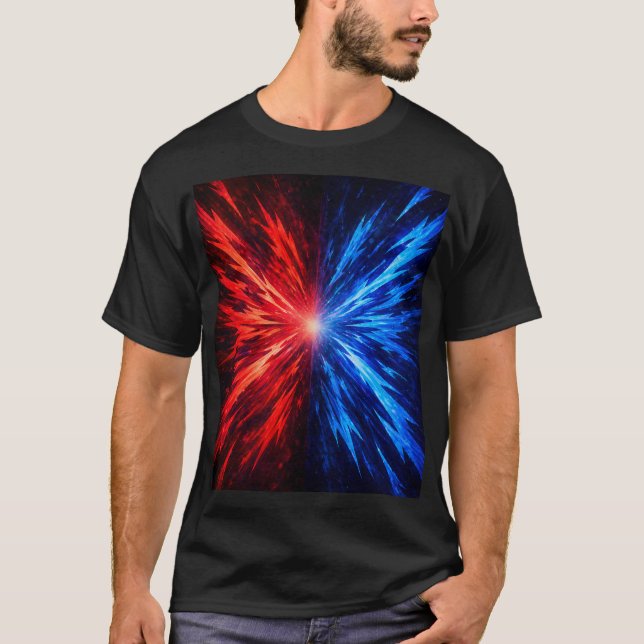 röd blå skjorta, abstrakt explosionsskjorta, energ t shirt (Framsida)