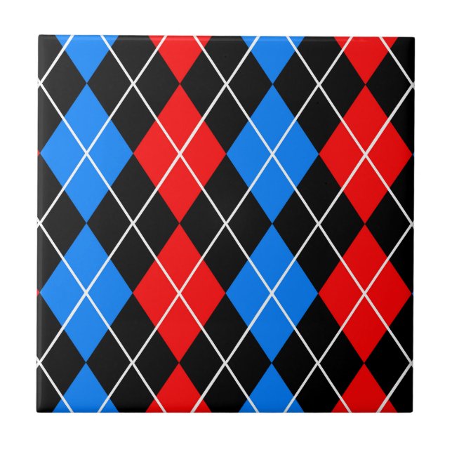 Röd Blå Svart Argyle Diamant Mönster Design  Kakelplatta (Framsidan)