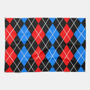 Röd Blå Svart Argyle Diamant Mönster Design Kökshandduk