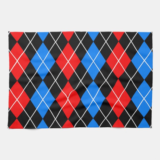 Röd Blå Svart Argyle Diamant Mönster Design  Kökshandduk (Horisontell)