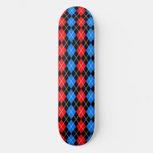 Röd Blå Svart Argyle Rutig Design Mini Skateboard Bräda 18,5 Cm