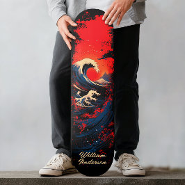 Röd Blå Svart Havsvåg Mini Skateboard Bräda 18,5 Cm