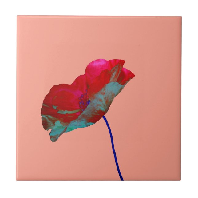 Röd blå vallmo på rosa kakelplatta (Framsidan)