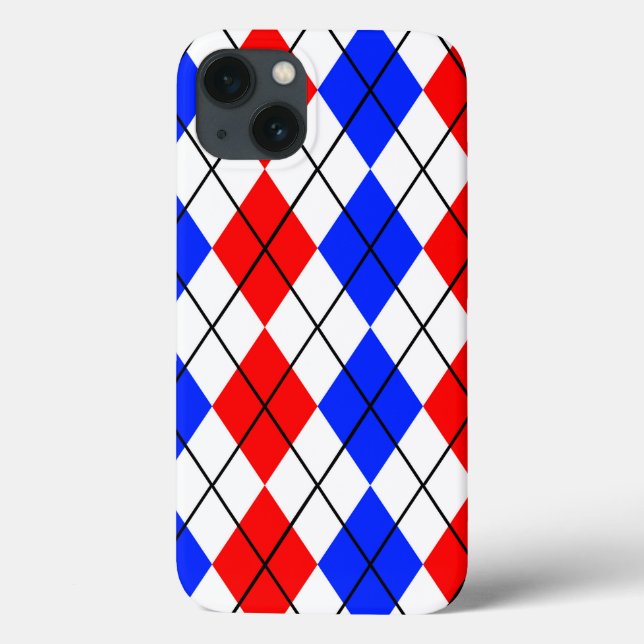 Röd Blå Vit Argyle Diamant Mönster Design  (Baksida)