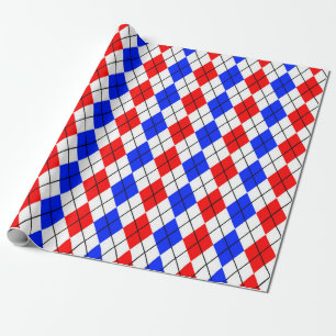 Röd Blå Vit Argyle Diamant Mönster Design Presentpapper