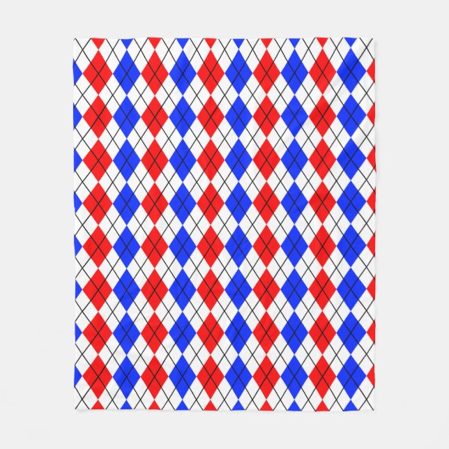 Röd Blå Vit Argyle Rutig Design  Fleecefilt (Framsidan)