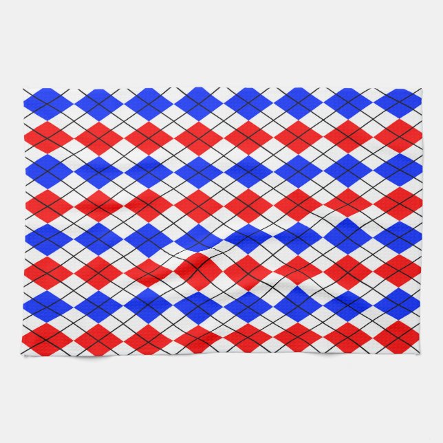 Röd Blå Vit Argyle Rutig Design  Kökshandduk (Horisontell)