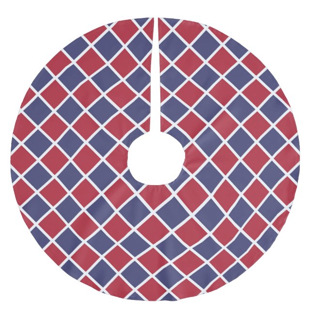 Röd Blå Vit Harlekin Diamant Rutigt Mönster Julgransmatta Borstad Polyester (Framsidan)
