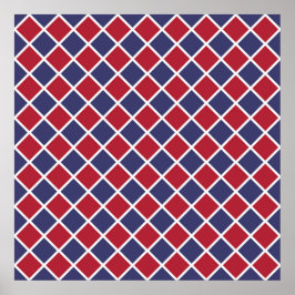 Röd Blå Vit Harlekin Diamant Rutigt Mönster Poster