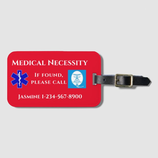 Röd blå vit text CPAP Bagagebricka (Framsida horisontal)