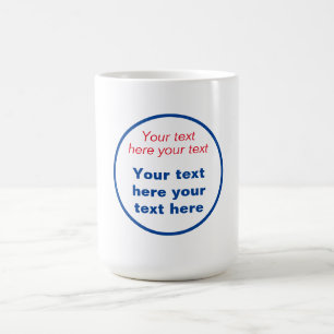 Röd blå vit text här ersätter Slogan Kaffemugg