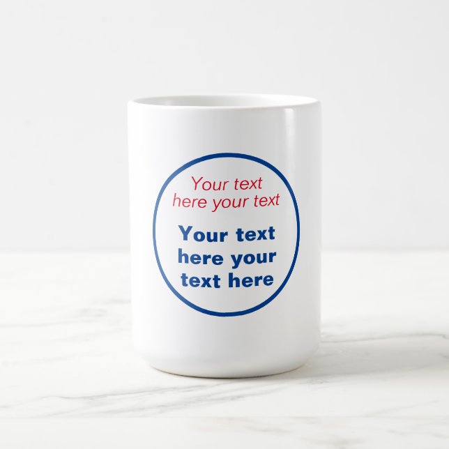 Röd blå vit text här ersätter Slogan Kaffemugg (Center)