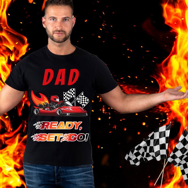 Röd | Black Go Kart Tävla Birthday T Shirt (Red and Black Go Kart Racing "Dad" "Ready, Set, Go!" T-Shirt)