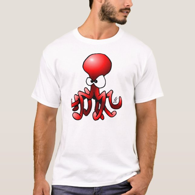Röd bläckfisk t-shirt (Framsida)