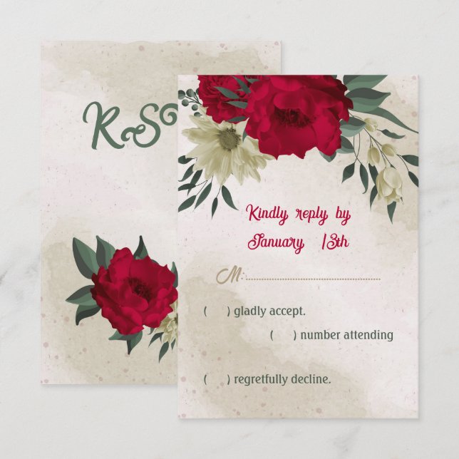 röd blek gula blommor botaniskt bröllop OSA kort (Fram/baksida)