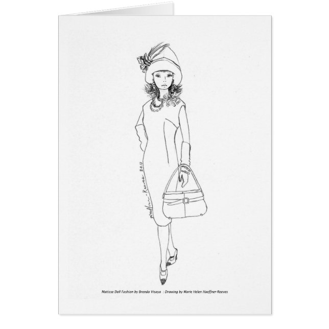 Röd/Blk Vattenfärg för Matisse dockamode CapeDress Hälsningskort (Framsidan)