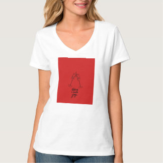 Röd block linjekonst Dam V-ringad t-shirt