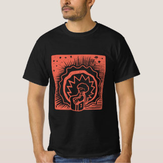Röd blockstämpeltryck t shirt