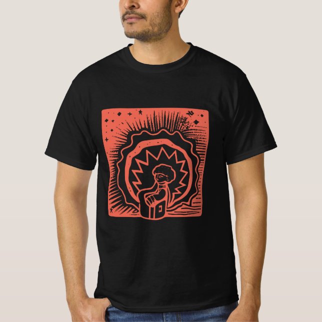 Röd blockstämpeltryck t shirt (Framsida)
