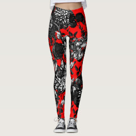 Röd blom- Toile för svart vit blomsterträdgård Leggings