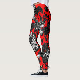 Röd blom- Toile för svart vit blomsterträdgård Leggings