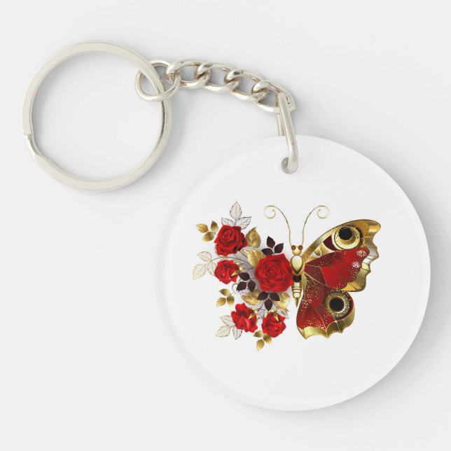 Röd blomfjäril med röd ros (Framsidan)