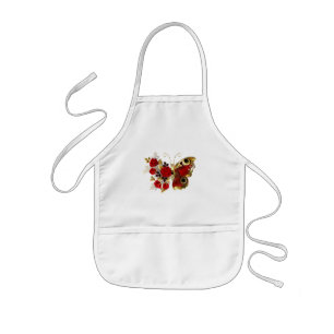 Röd blomfjäril med röd ros barnförkläde