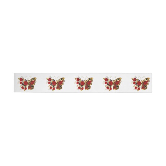 Röd blomfjäril med röd ros etikettband (Individuell)