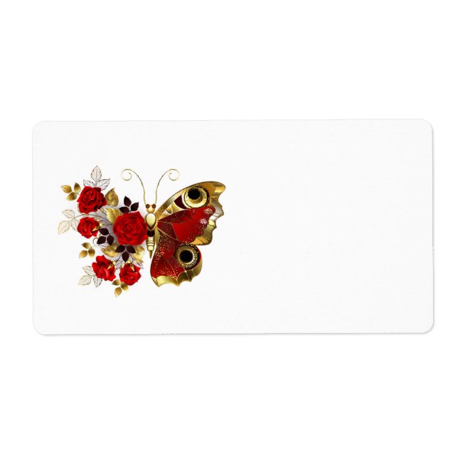Röd blomfjäril med röd ros fraktsedel (Framsidan)