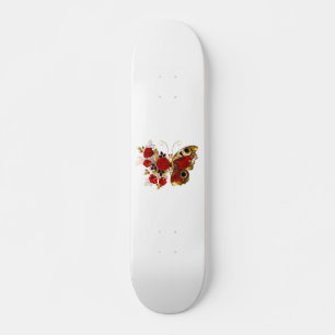 Röd blomfjäril med röd ros mini skateboard bräda 18,5 cm