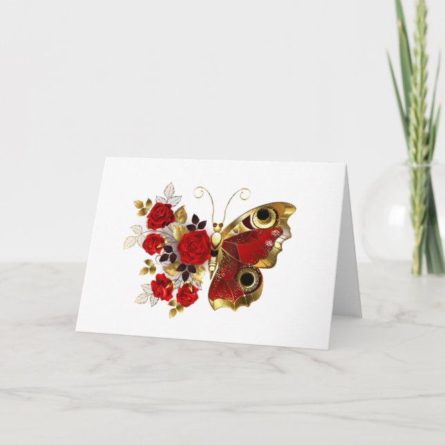 Röd blomfjäril med röd ros program (Framsida)