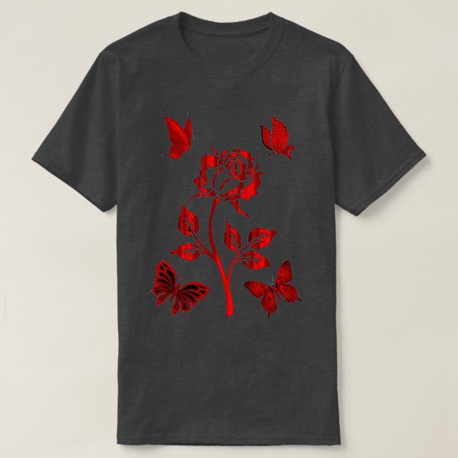 röd blomkonst pastellkonst blommigt konst blommigt t shirt (Design framsida)