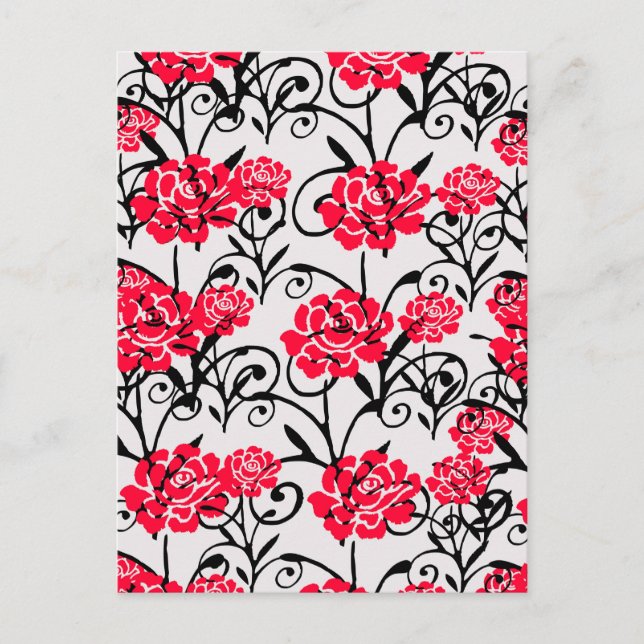 Röd Blomma Blommig Illustrations Mönster Design Vykort (Framsida)