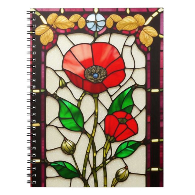 Röd blomma Elegant glaskonst Anteckningsbok (Framsidan)