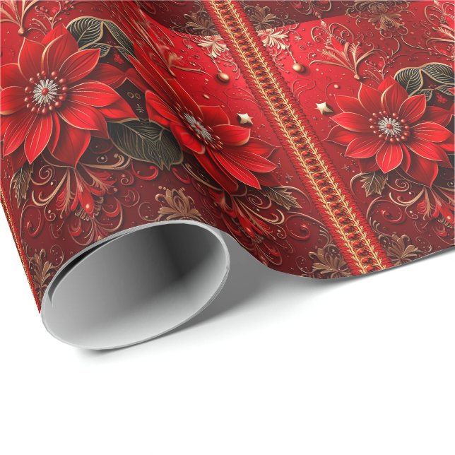 Röd Blomma Högtidligt Presentpapper (Rullad Hörn)